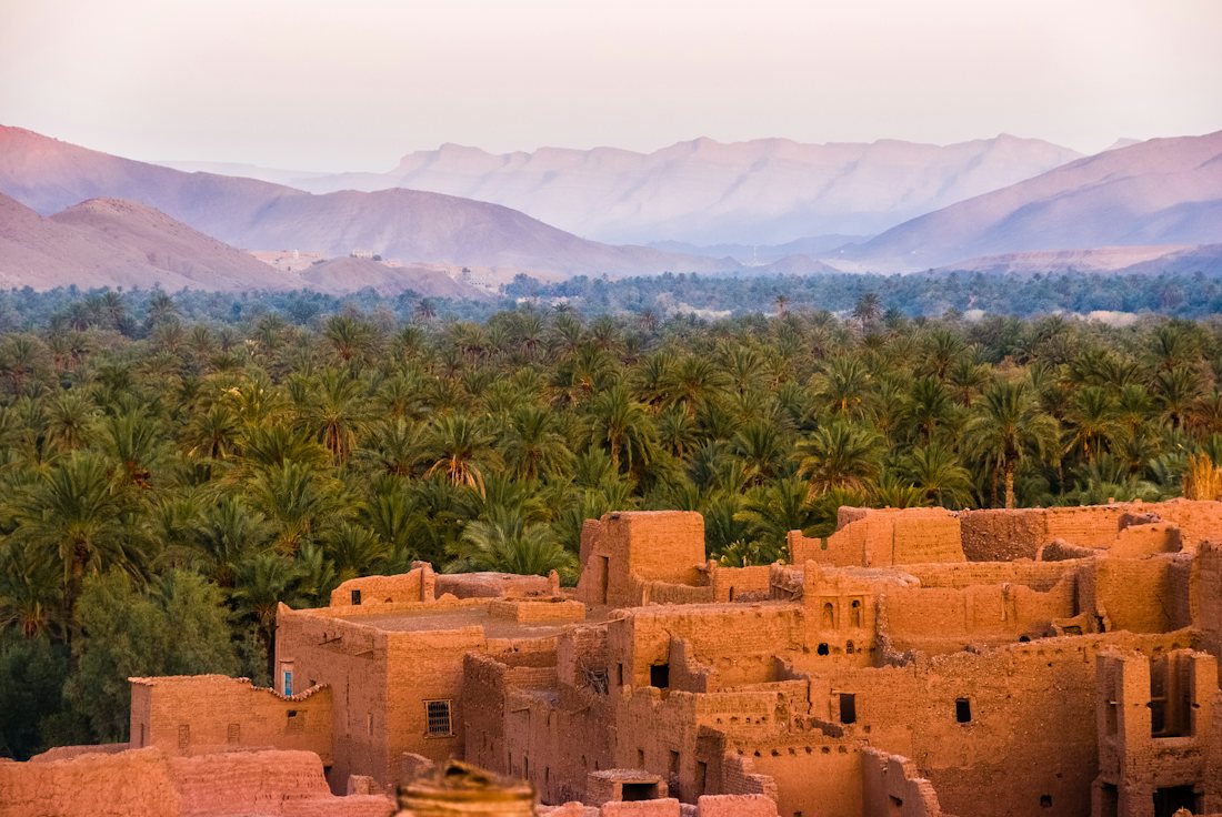 Clay kasbah village below the Atlas Mountains